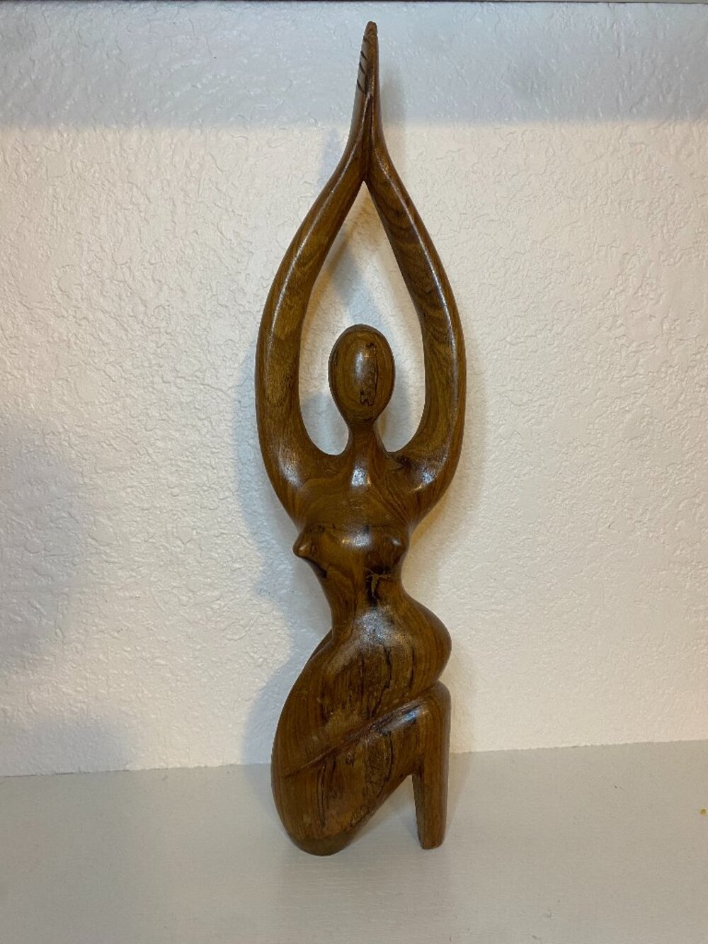 Balinese Abstract Wood Carving Kneeling Goddess Figure 11" Bali Statue Décor